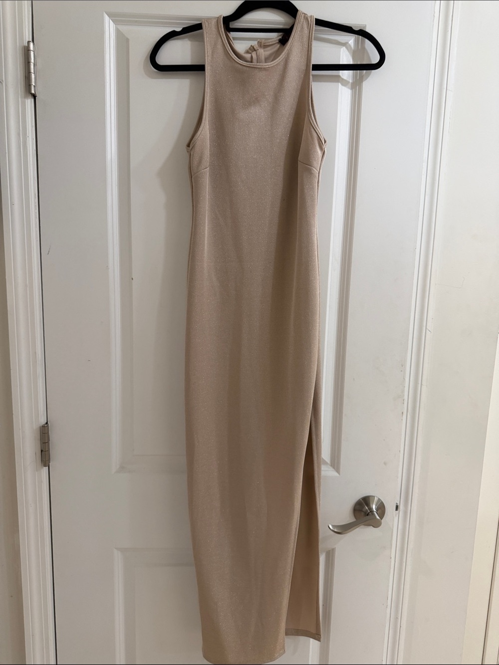 #5- $5 Sleeveless Shimmer Maxi Dress in Light Nude